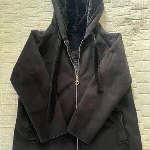 Italian Vegan Suede Hooded Jacket with Faux Fur Lining